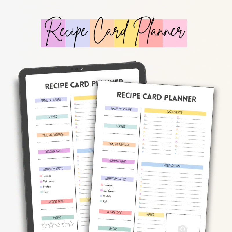 Recipe Card Planner – Digital & Printable Recipe Organizer | Meal Prep & Nutrition Tracker