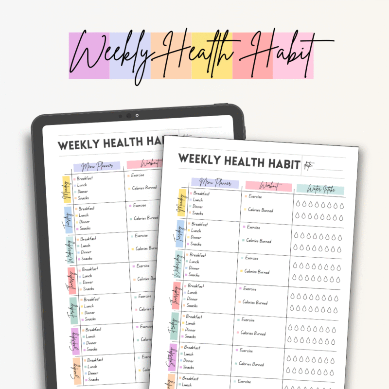 Weekly Health Habit Tracker – Digital & Printable Planner | Meal, Workout & Water Intake Organizer