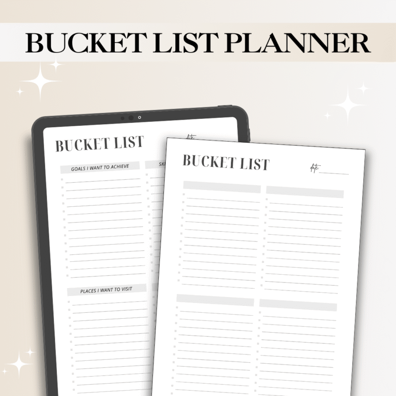 Bucket List Planner – Digital & Printable Template for Life Goals, Travel & New Experiences