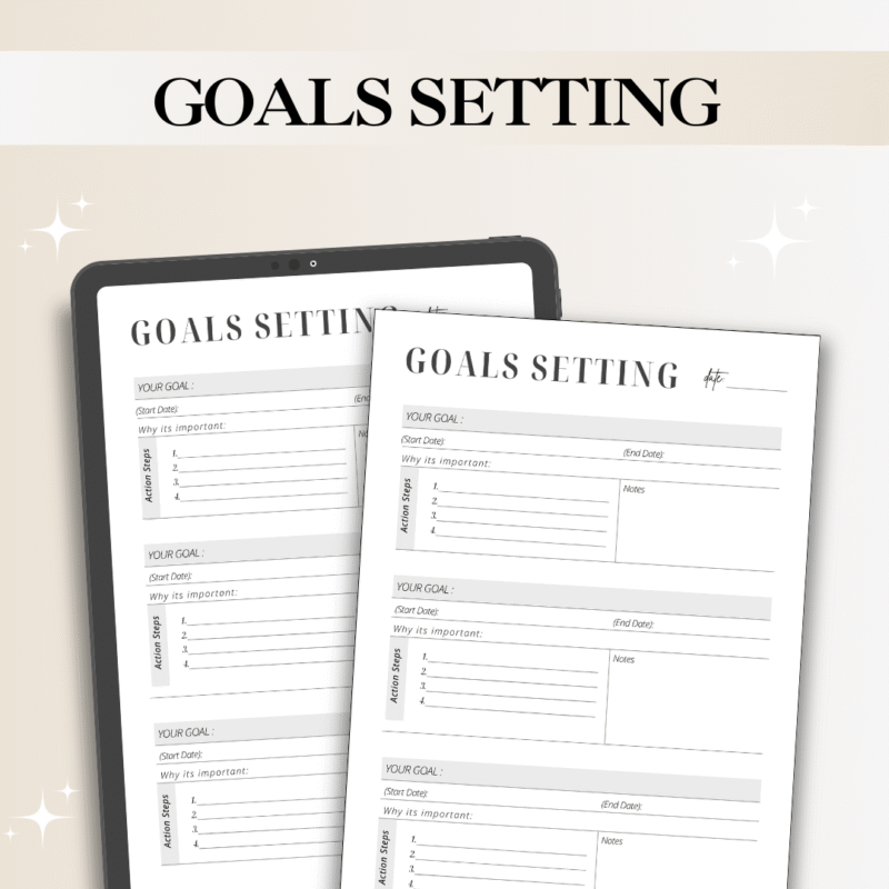 Goals Setting Planner – Digital & Printable Template to Define, Track & Achieve Your Goals