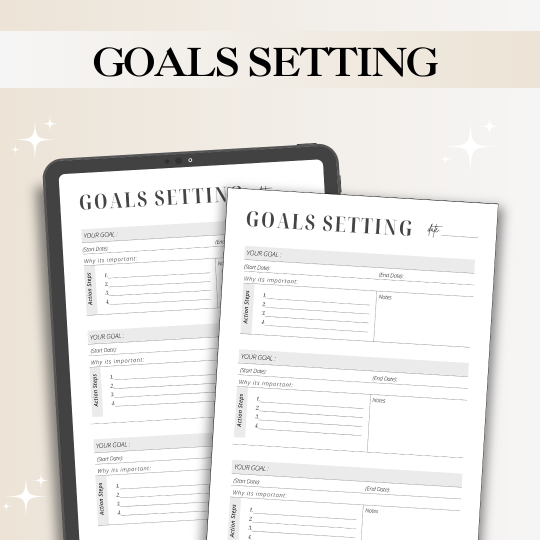 Goals Setting Planner – Digital & Printable Template to Define, Track & Achieve Your Goals