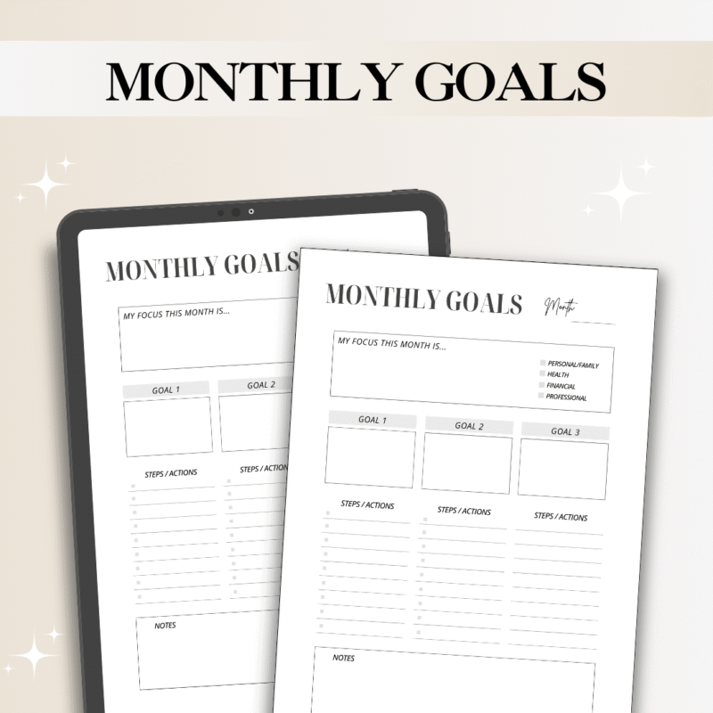 Monthly Goals Planner – Digital & Printable Template to Stay Focused and Achieve More Every Month