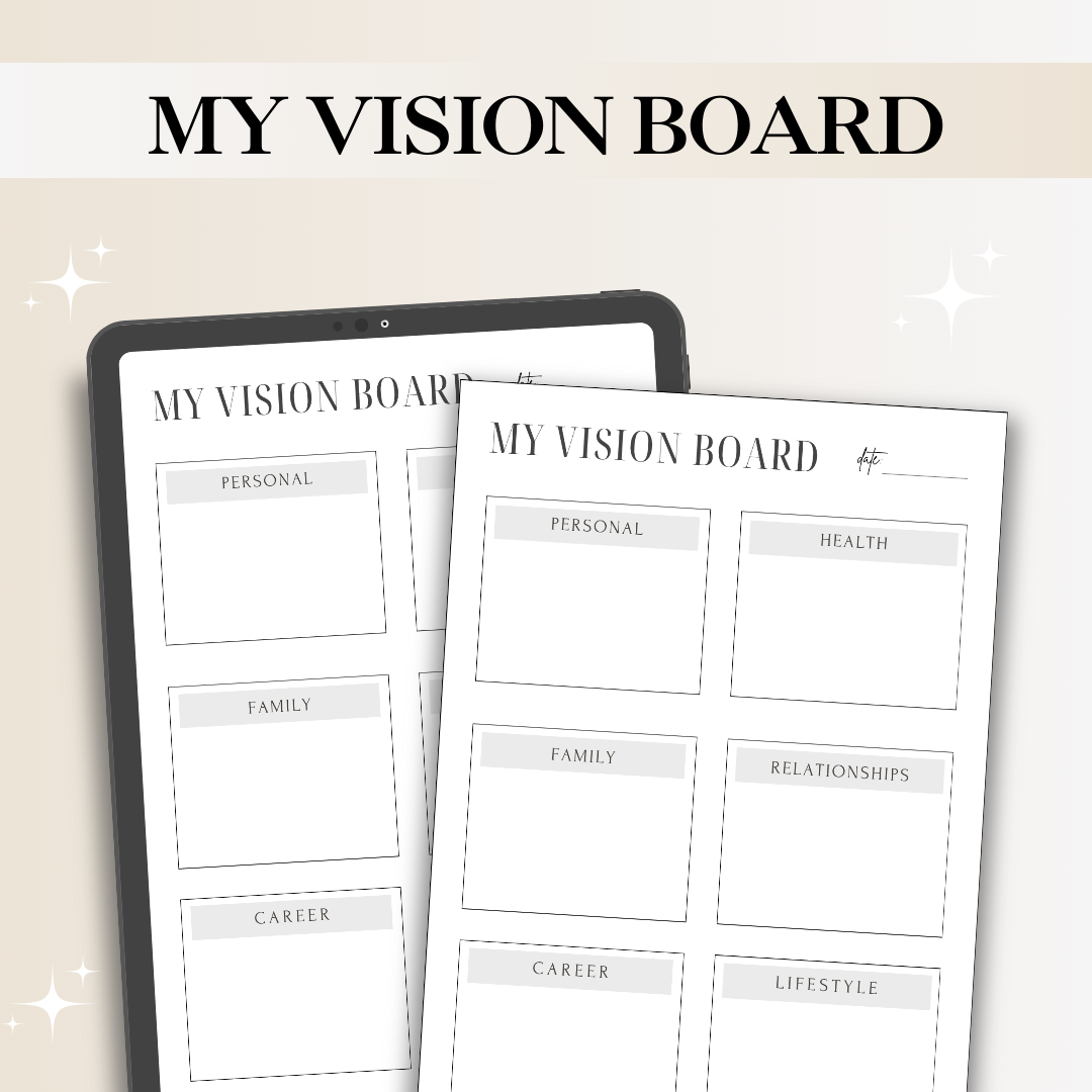 My Vision Board – Printable & Digital Template to Visualize Your Dreams and Goals