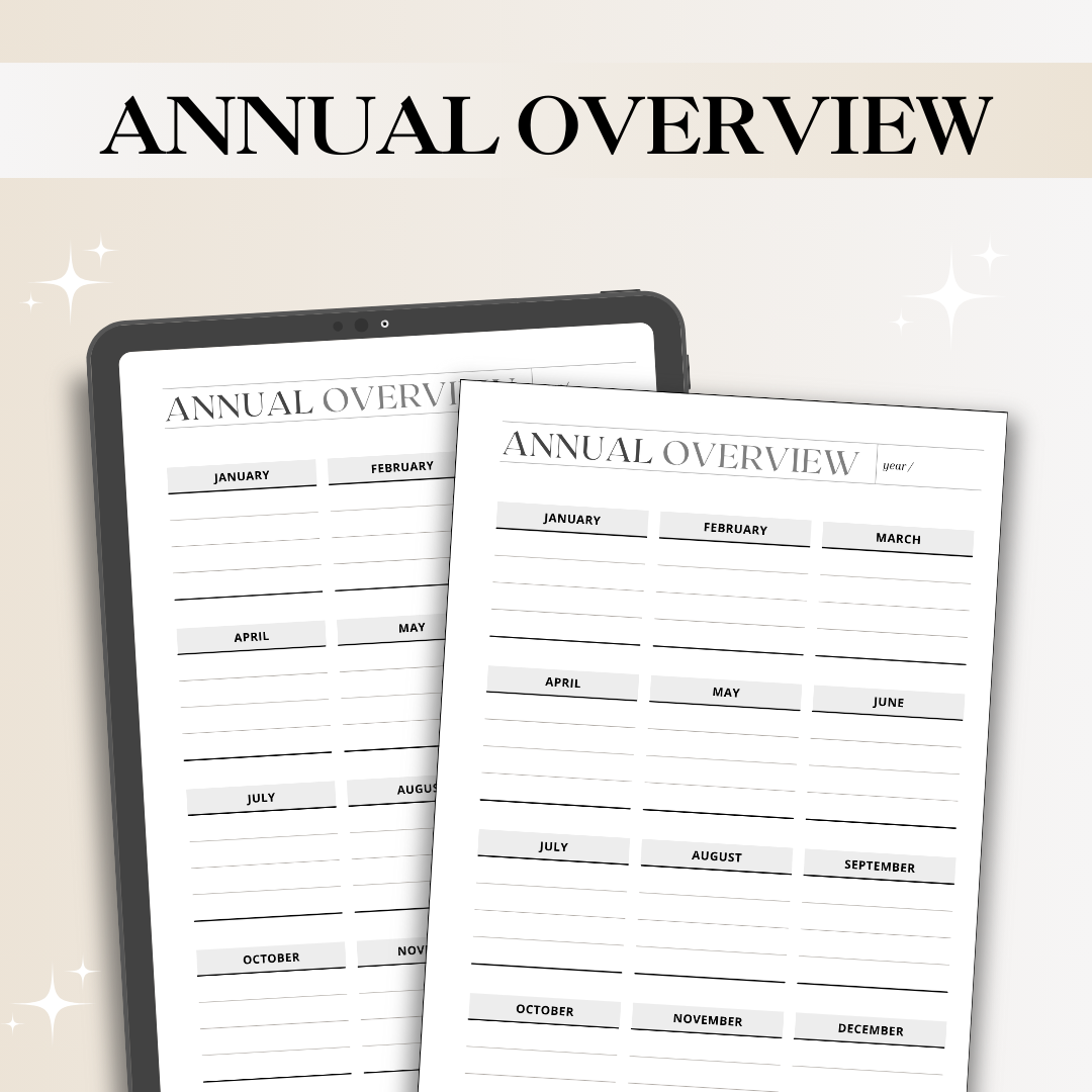 Annual Overview Planner – Yearly Organizer for Goals & Priorities (Printable & Digital)