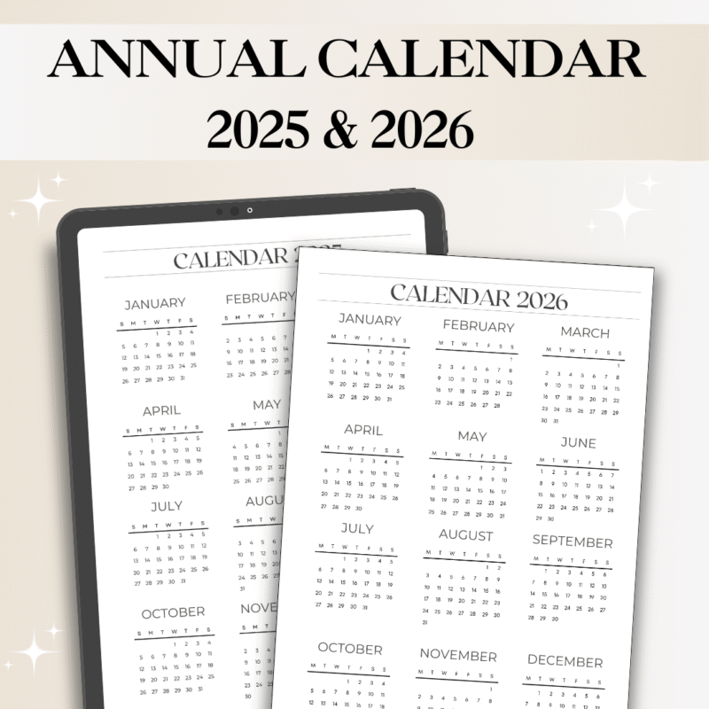 Annual Calendar 2025 & 2026 – Minimalist Printable Yearly Planner