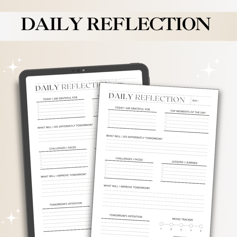 Daily Reflection Planner – Digital & Printable | Gratitude, Lessons, Mood & Energy Tracker