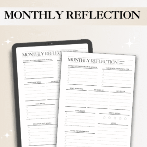 Monthly Reflection Planner – Digital Journal for Self-Growth, Productivity & Goal Setting | Printable PDF