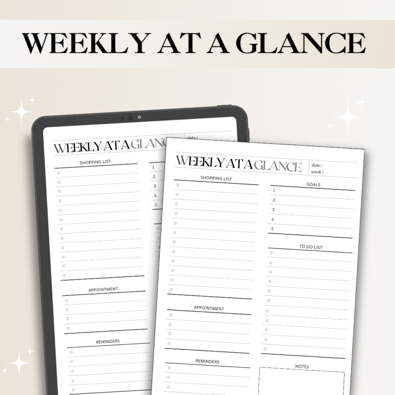 Weekly At A Glance Planner – Digital & Printable Weekly Organizer | Goal Setting, To-Do Lists, Appointments & Notes