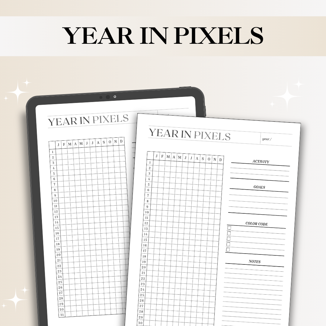 Year in Pixels Mood & Habit Tracker Journal – Printable & Digital