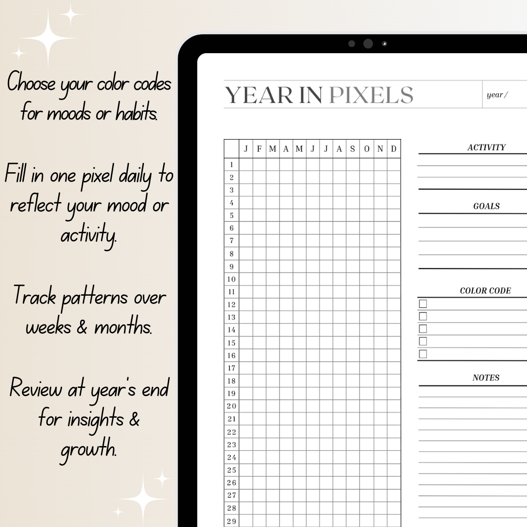 Year in Pixels 2025 – Beautiful Printable & Digital Mood Tracker Journal - Image 4